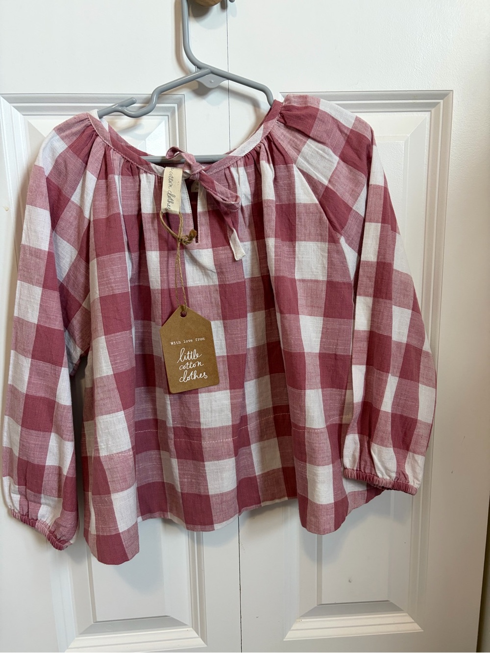 Little Cotton Clothes Girls' Red Plaid Peasant Top